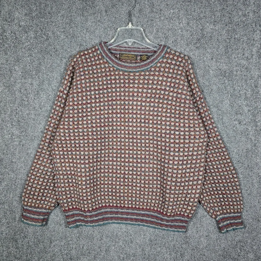 Vintage Eddie Bauer Sweater Men's Large Shetland Wool Knit Multicolor Heavy - Picture 2 of 7